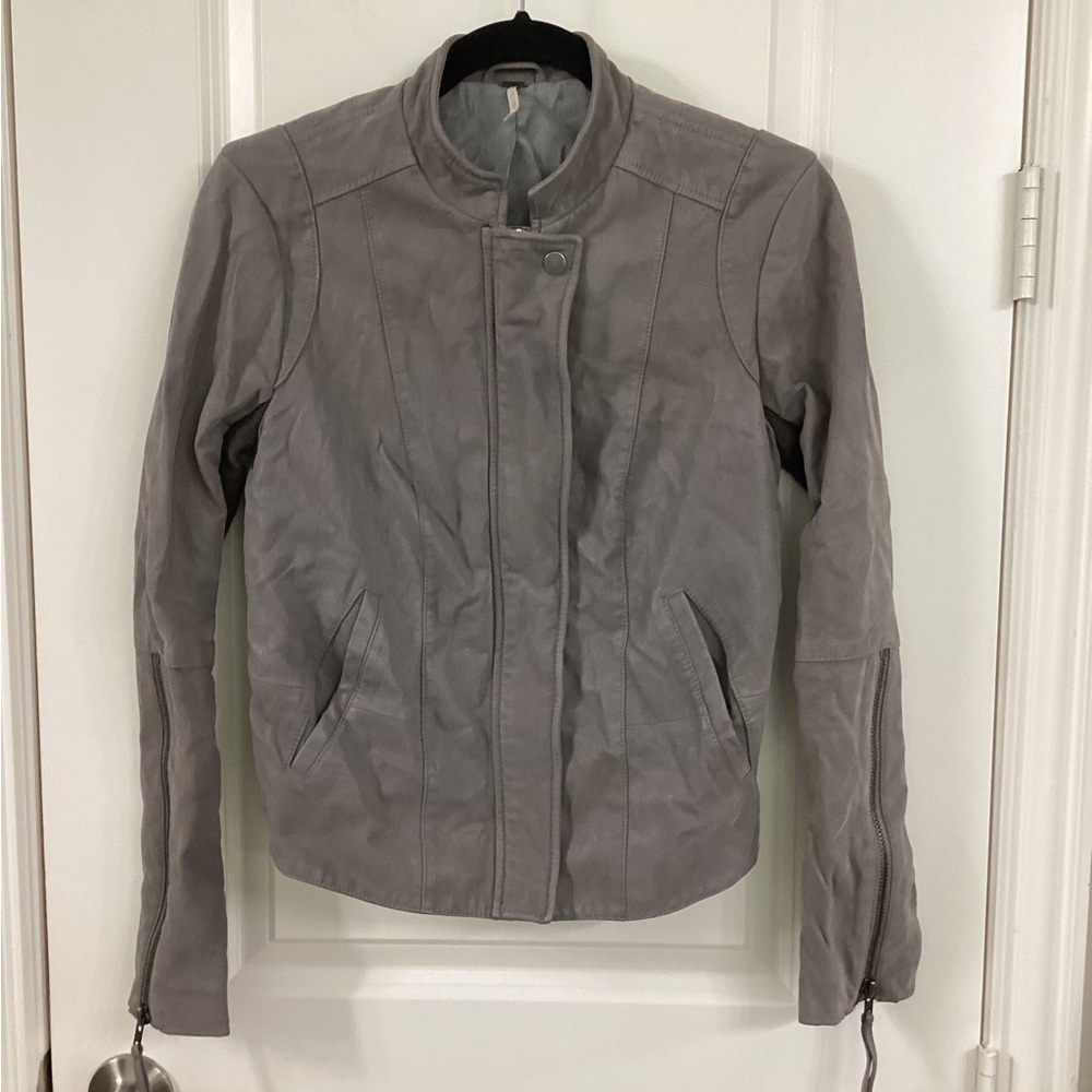 Free People Light Gray Moto Jacket